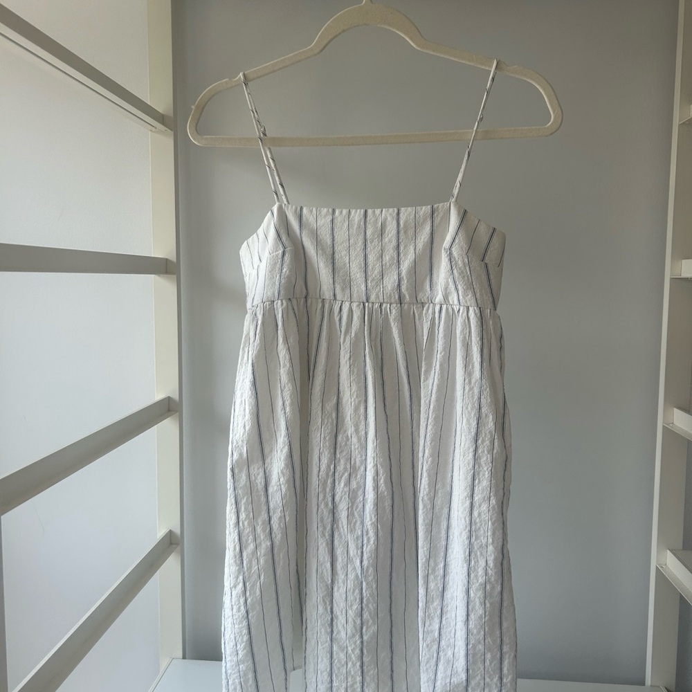 Zara White Striped Spaghetti Strap Dress small